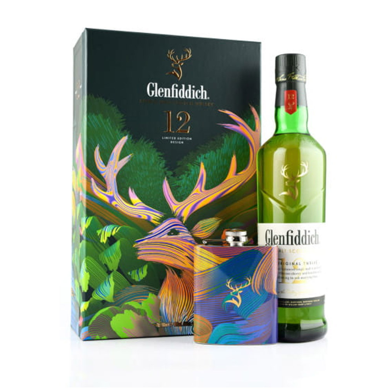 Подарочный набор виски односолодовый Glenfiddich 12 с фляжкой 0,7
