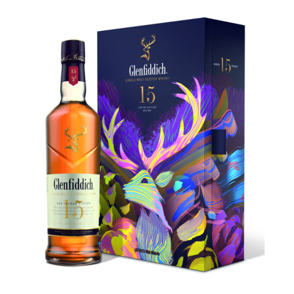 Подарочный набор виски односолодовый Glenfiddich 15 с фляжкой 0,7