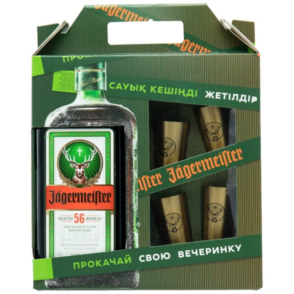 ПУ Jagermeister 1л с 4 металлическими шотами